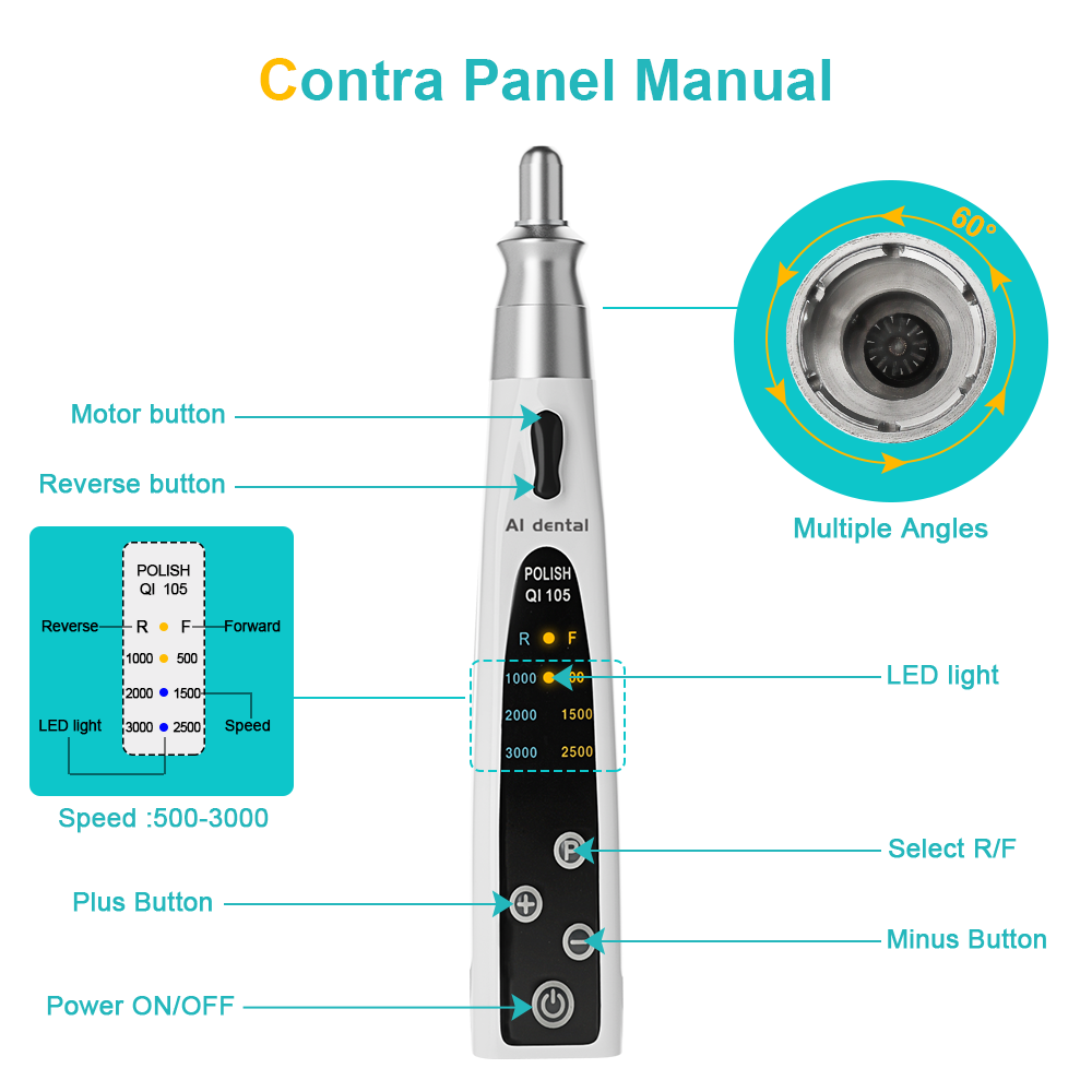 Teeth Whitening Ai - Manipolo Elettrico Dentale AI-PA-F4/P4 per Cura